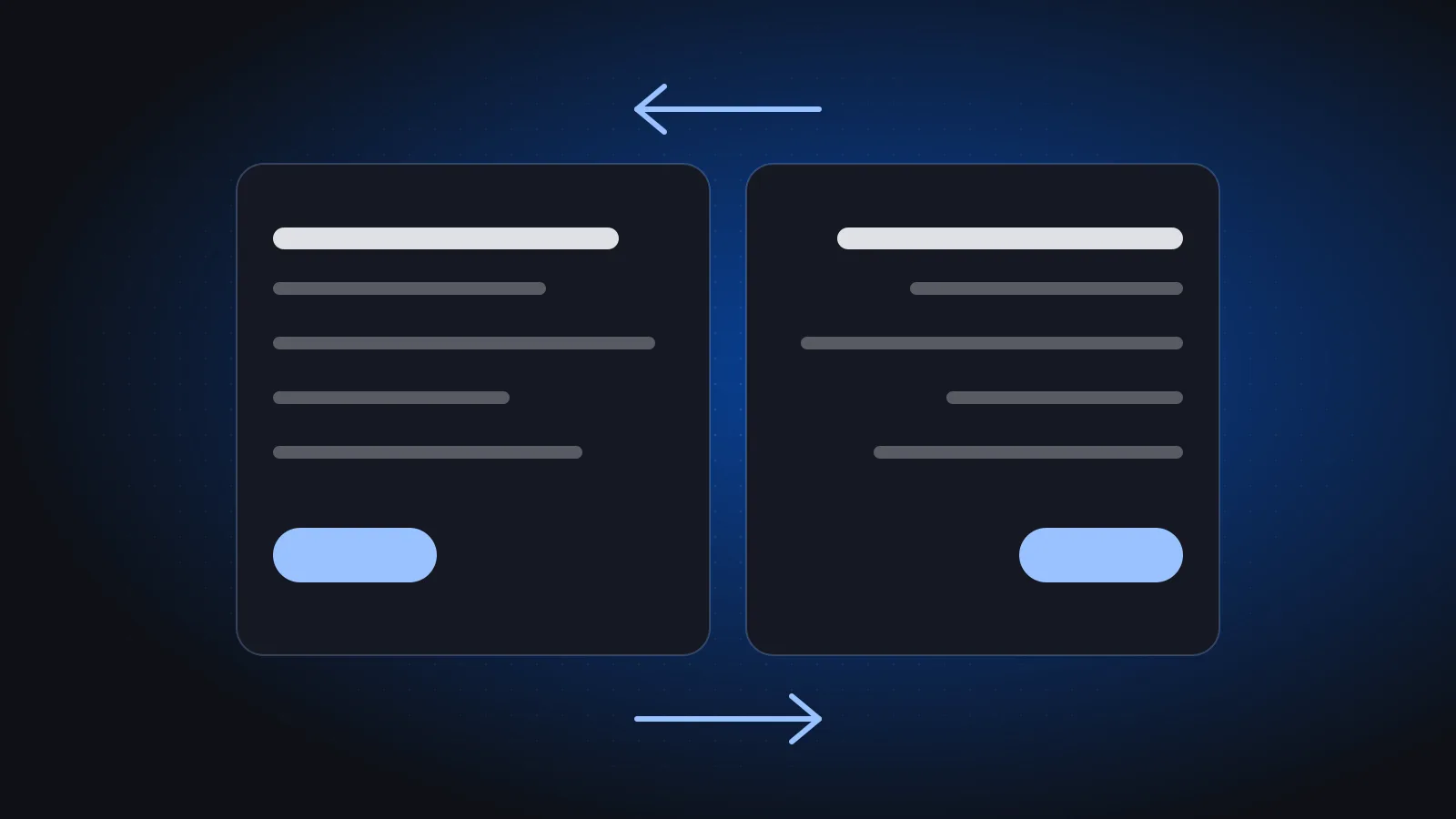 Two mirrored interface panels with arrows pointing in opposite directions
