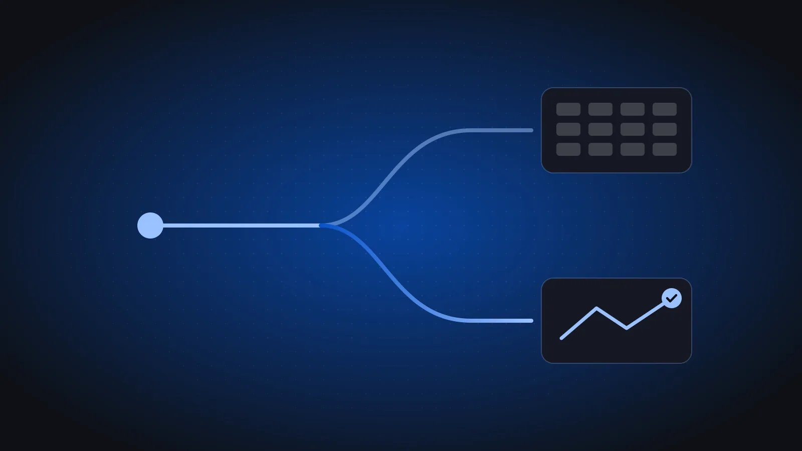 A path forking towards a grid of ready-made modules and a custom growth chart