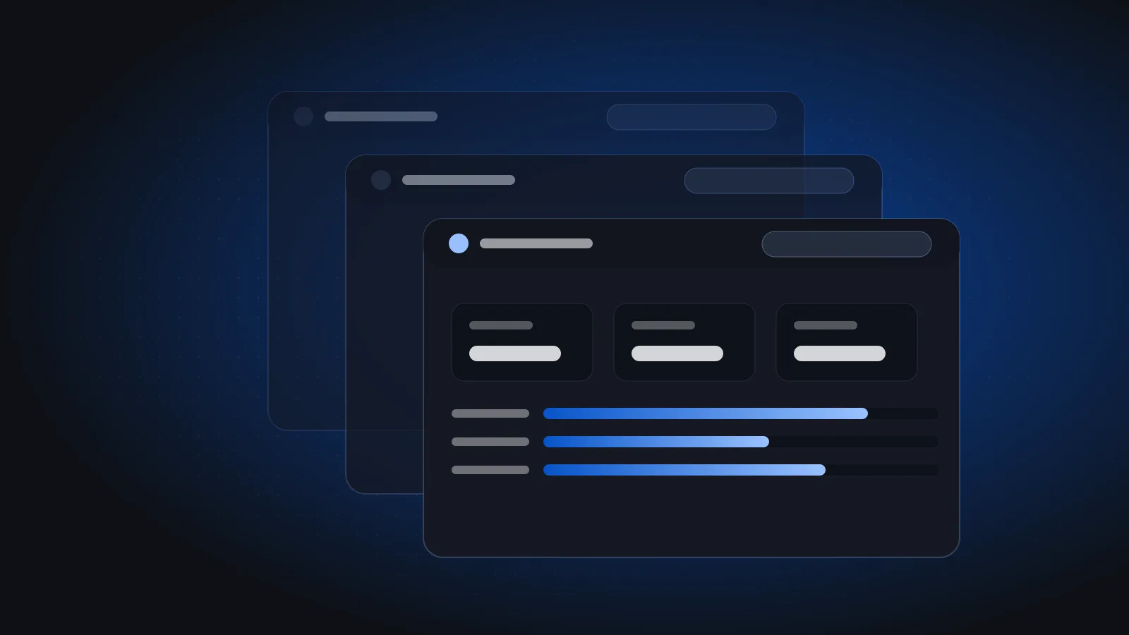 Three stacked company dashboards in one ERP window